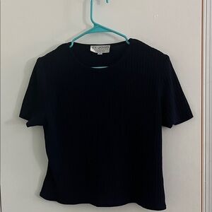 St. John Collection Ribbed Navy Short Sleeve Top